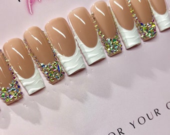 White French nails |press on nails | white nails passionpressedco