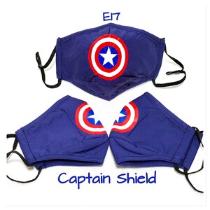 Superhero Kids mask cotton Face Masks W/ filter & Lanyard ReusableAdjustable earloop Chin CoverSpiderman Mask Captain America Mask Captain Shield E17