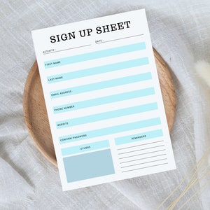 Sign up Sheet,n Sign up Sheet,printable Sign Up,sign up List,email List ...