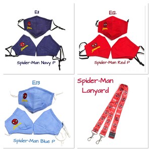 Superhero Kids mask cotton Face Masks W/ filter & Lanyard ReusableAdjustable earloop Chin CoverSpiderman Mask Captain America Mask image 6