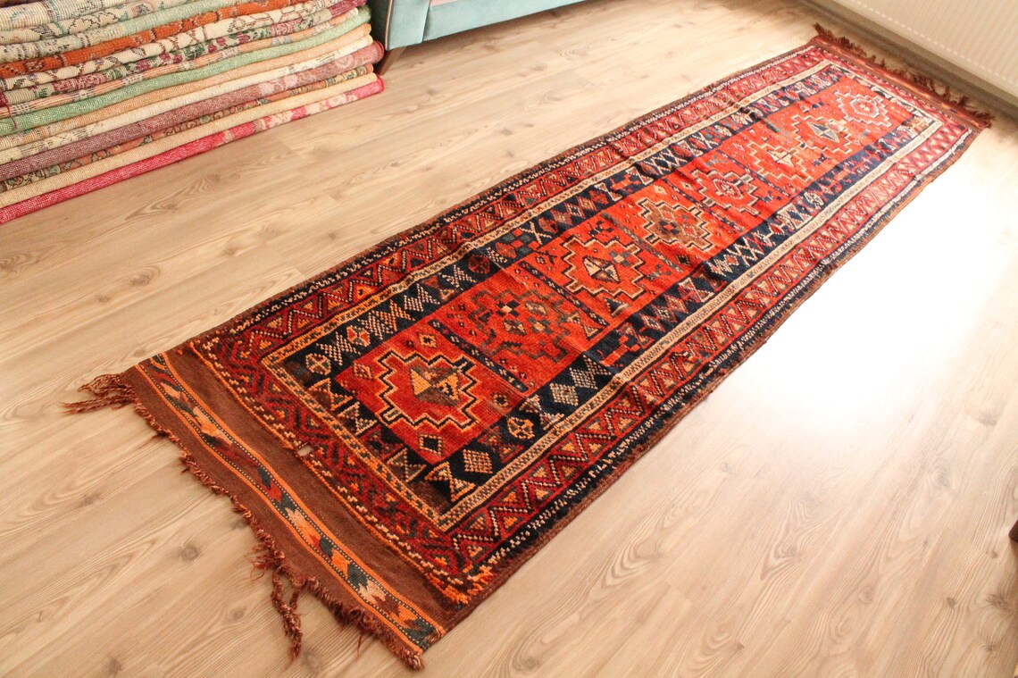 Runner Rug Boho Vintage Turkish Rug Handmade Oushak Rug Etsy