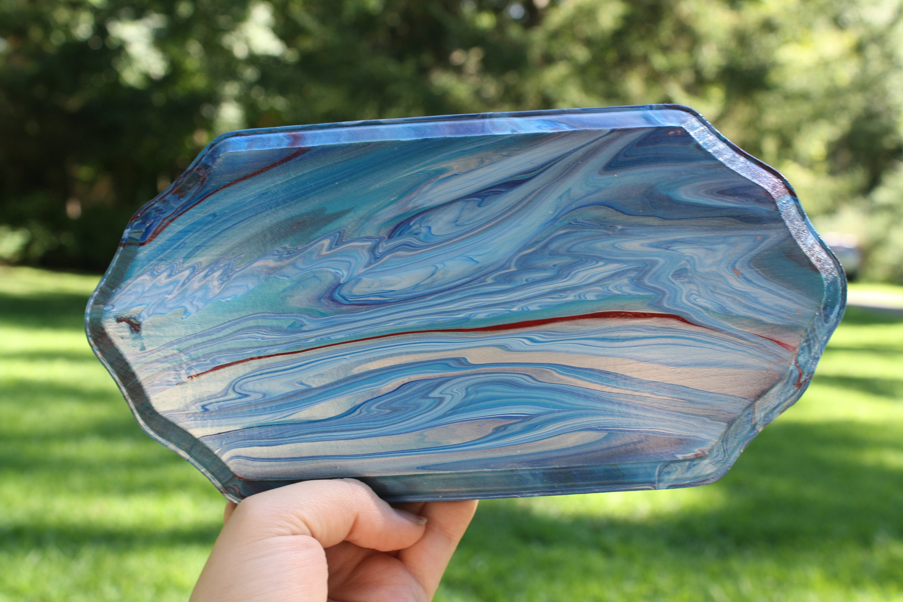 customizable-blue-silver-and-red-acrylic-paint-poured-wooden-etsy-uk
