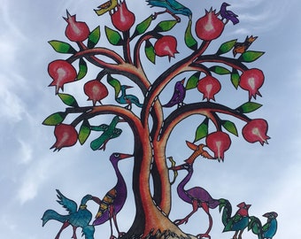 Nardogan Tree - Turkish Karagöz Shadow Theatre Puppet Style Chart "Nardoğan Ağacı" from Cow Leather 31 cm x 22 cm