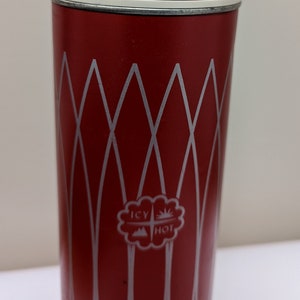 Vintage Icy Hot Red and Grey Thermos, Made by the American Thermos Products  Co., Mid Century Geometric Design Circa 1960's 