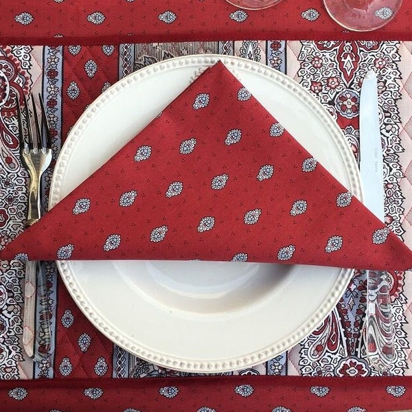 NAPKINS (sold individually) ~ 16x16in (45cm) Square 100% Cotton ~ Matches Our "Bastide Red" Paisley Floral French Provence Tablecloth, NWT