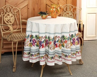 NWT 71" Round (180cm) 100% Cotton (UNCOATED) Grapevine Floral White French Provence Tablecloth (NO napkins available)