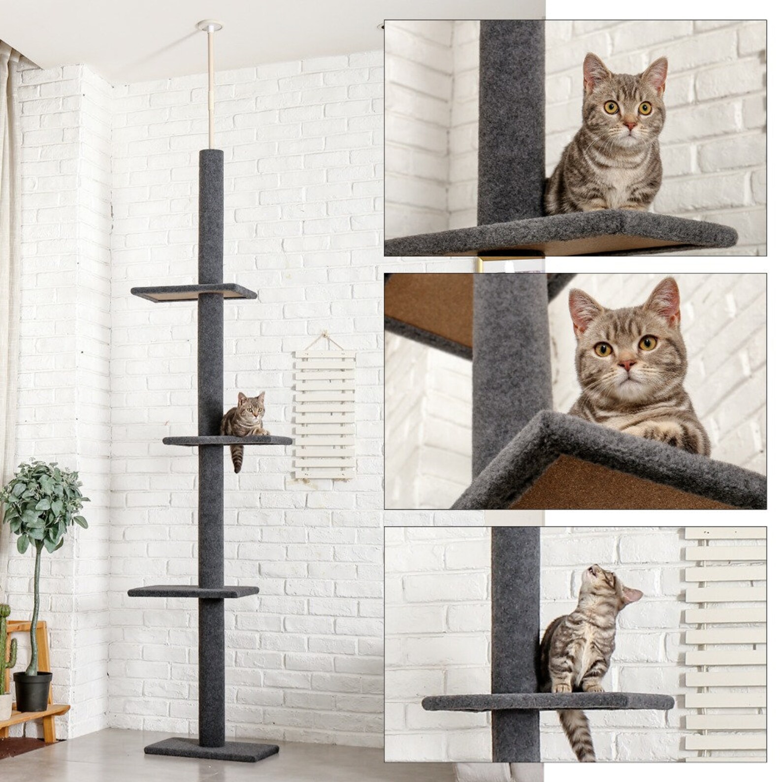 Three Tier FloortoCeiling Cat Tree Cat Climbing Tree 9 Feet Etsy