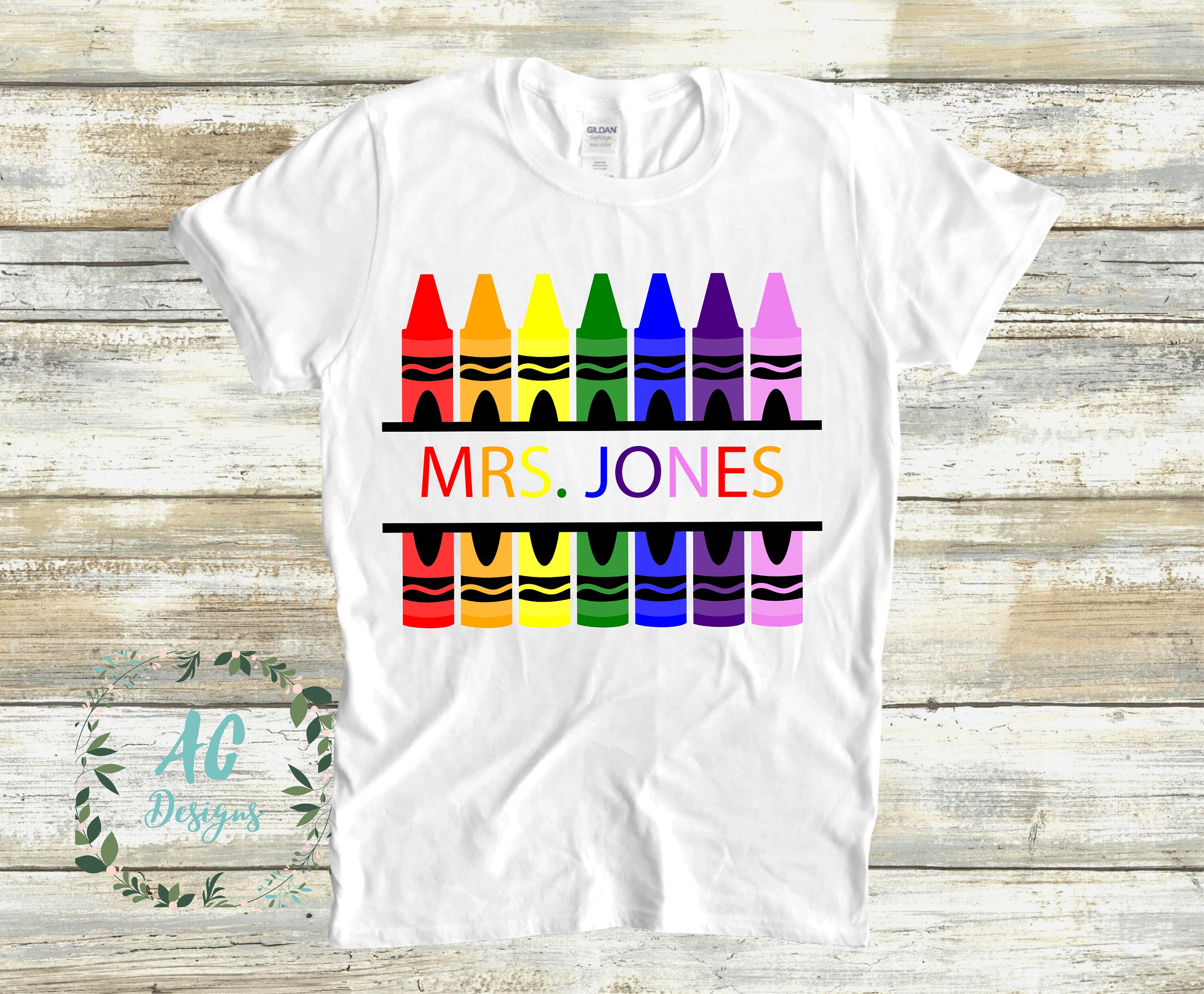 Personalized Monogrammed Crayon Back to School Teacher Shirt Etsy