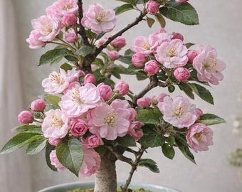 Crabapple Bonsai Tree | Malus ‘Brandy’ | Double Pink Buds to Blush pink Flowers | Mature Pre-Bonsai | Rare Flowering Tree Live Plant