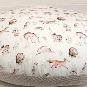 Floor cushion, seat cushion, morning circle, children's round, woodland animals, waffle fabric, product number: BK 1019