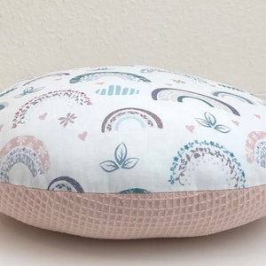 Floor cushion, seat cushion, morning circle, round, rainbows, waffle fabric, powder pink, product number: BK 1019