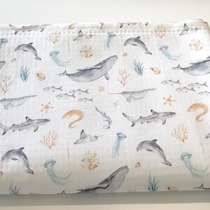 Babydecke gefüttert  Wale & Delphine Waffelstoff hell altmint Produktnummer: BD 1415