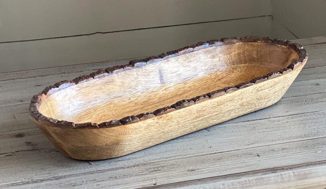 Wood Dough Bowl Narrow Wood Dough Bowl Woodland Oblong Etsy