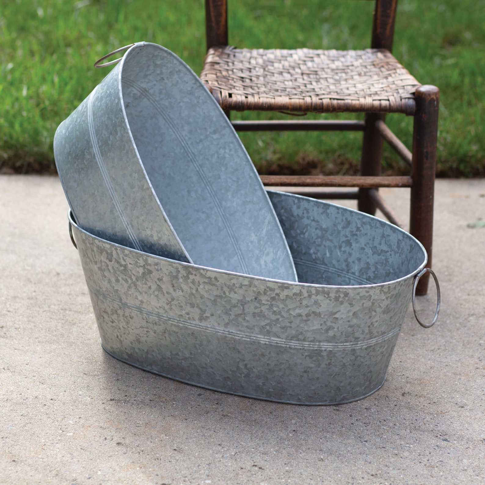 Galvanized Oval Wash Tubs Set of Two Oval Galvanized Wash Etsy