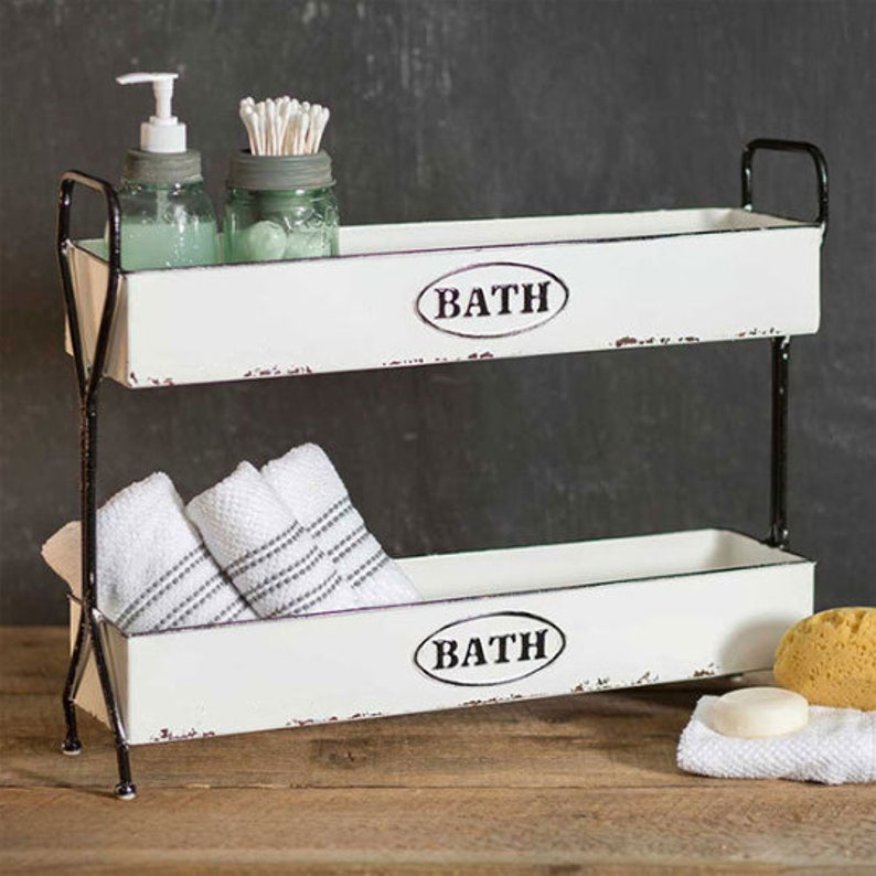Two Tiered Enamelware Bath Caddy Rustic Bath Caddy Multi Etsy