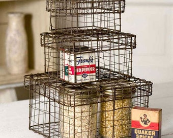Gathering Berry Nesting Wire Baskets With Handles Set of 3 Vintage Inspired Gathering Berry Nesting Wire Baskets With Handles Set of 3 Vintage Inspired