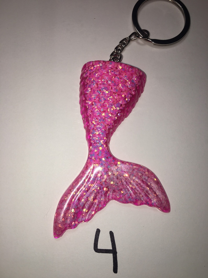 Pink glittery mermaid tail keychain