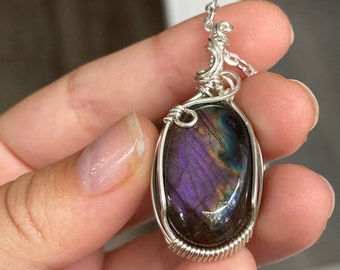 Oxidized Copper Wire Wrapped Pendant Amethyst with Moonstone Accent Handmade With Love