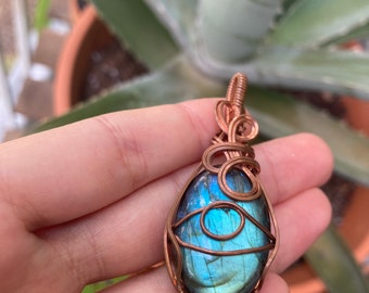 Oxidized Copper Wire Wrapped Pendant Amethyst with Moonstone Accent Handmade With Love
