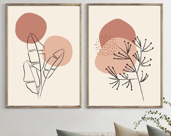 Printable Wall Art, Boho Mid Century Modern Wall Art, Gallery Wall Set of 2, Boho Chic Prints, Abstract Digital Dwnload, Boho Home Decor