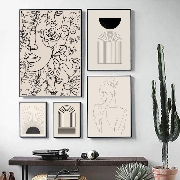 Printable Wall Art, Boho Mid Century Modern Wall Art, Gallery Wall Set of 5, Boho Chic Prints, Abstract Digital Dwnload, Boho Home Decor