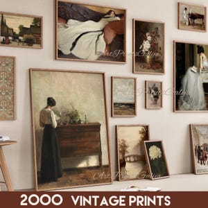Juego de 2000 piezas de arte mural para decoración del hogar, pinturas al óleo originales vintage, pósteres de moda, arte mural ecléctico, regalo de inauguración de la casa.