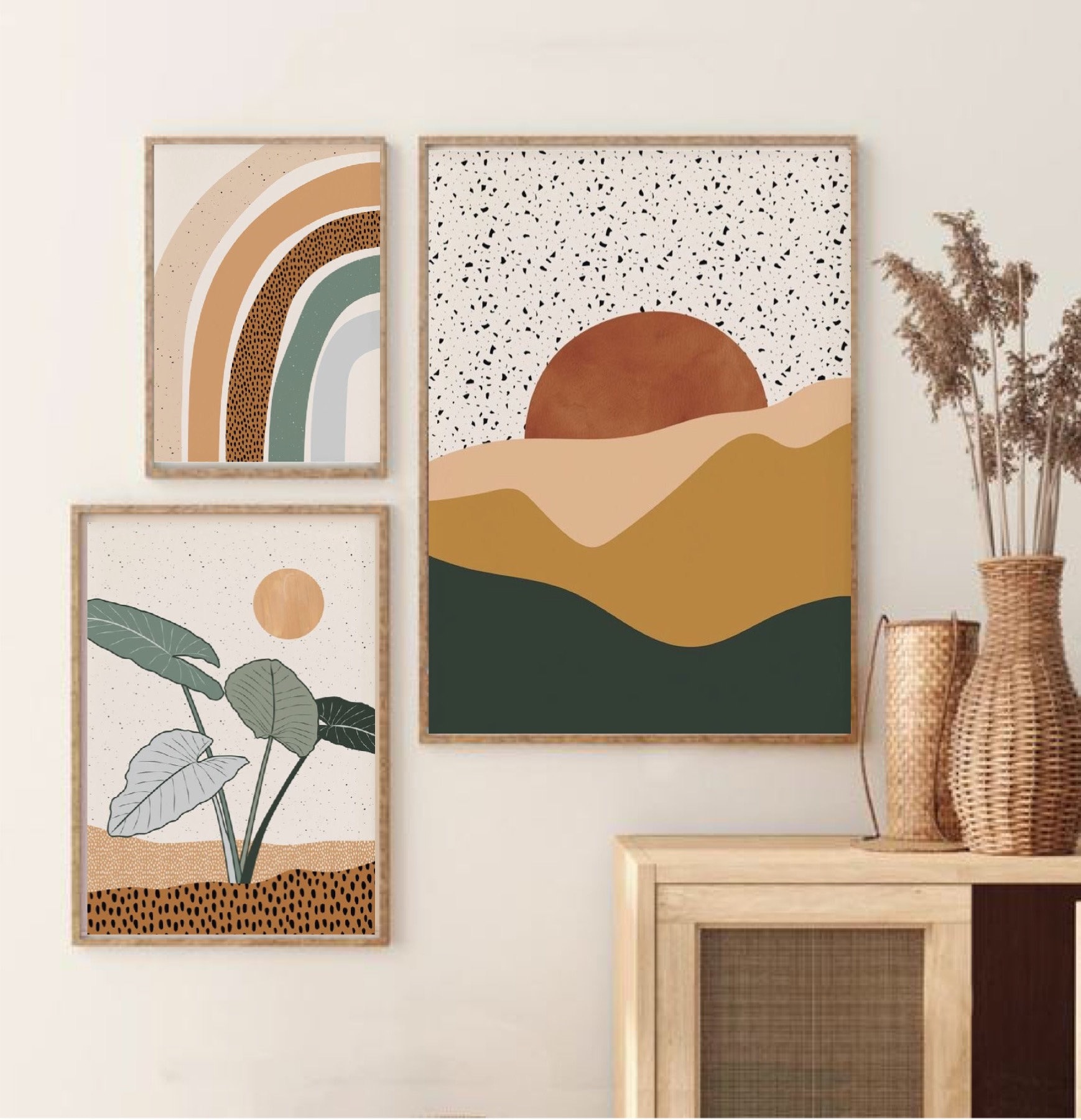 Wall Art Set of 3 Abstract Boho Art Set of 3 Prints Mid Etsy Israel