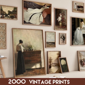 Set di stampe d'arte da parete europee rustiche stampabili vintage del 2000, MEGA BUNDLE, pittura a olio antica della fattoria di campagna francese, download digitale