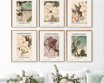 Printable Wall Art, Digital Floral Prints, Gallery Wall Set of 6, Botanical Prints, Digital Download Flower Market Print, Wall Art Poster
