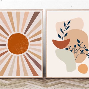 Wall Art Set of 2 Abstract Boho Art Set of 2 Prints Mid - Etsy