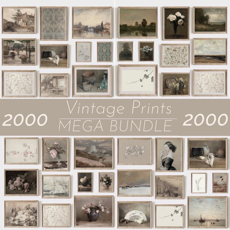 Vintage Printable Rustic Landscape Oil Painting, Mega Bundle Antique Portrait Prints Wall Art Set of 2000, Farmhouse Modern Digital Download, North Prints