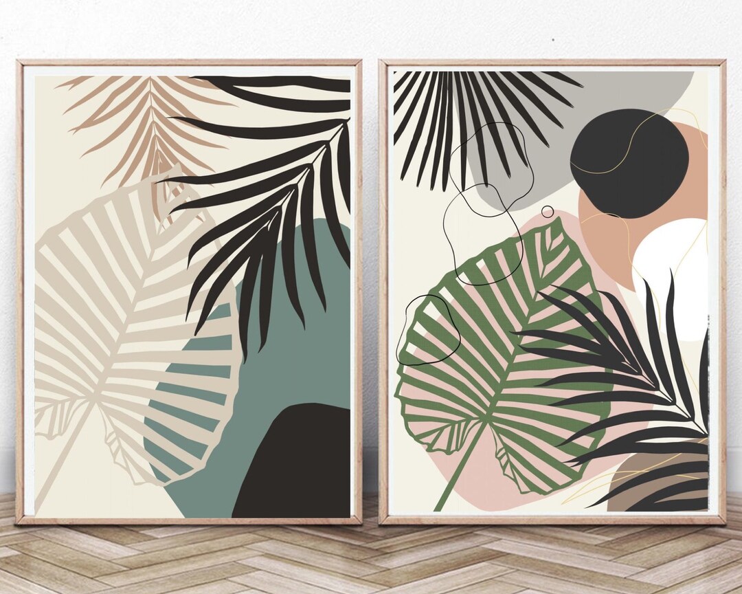 Wall Art Set of 2 Abstract Boho Art Set of 2 Prints Mid - Etsy