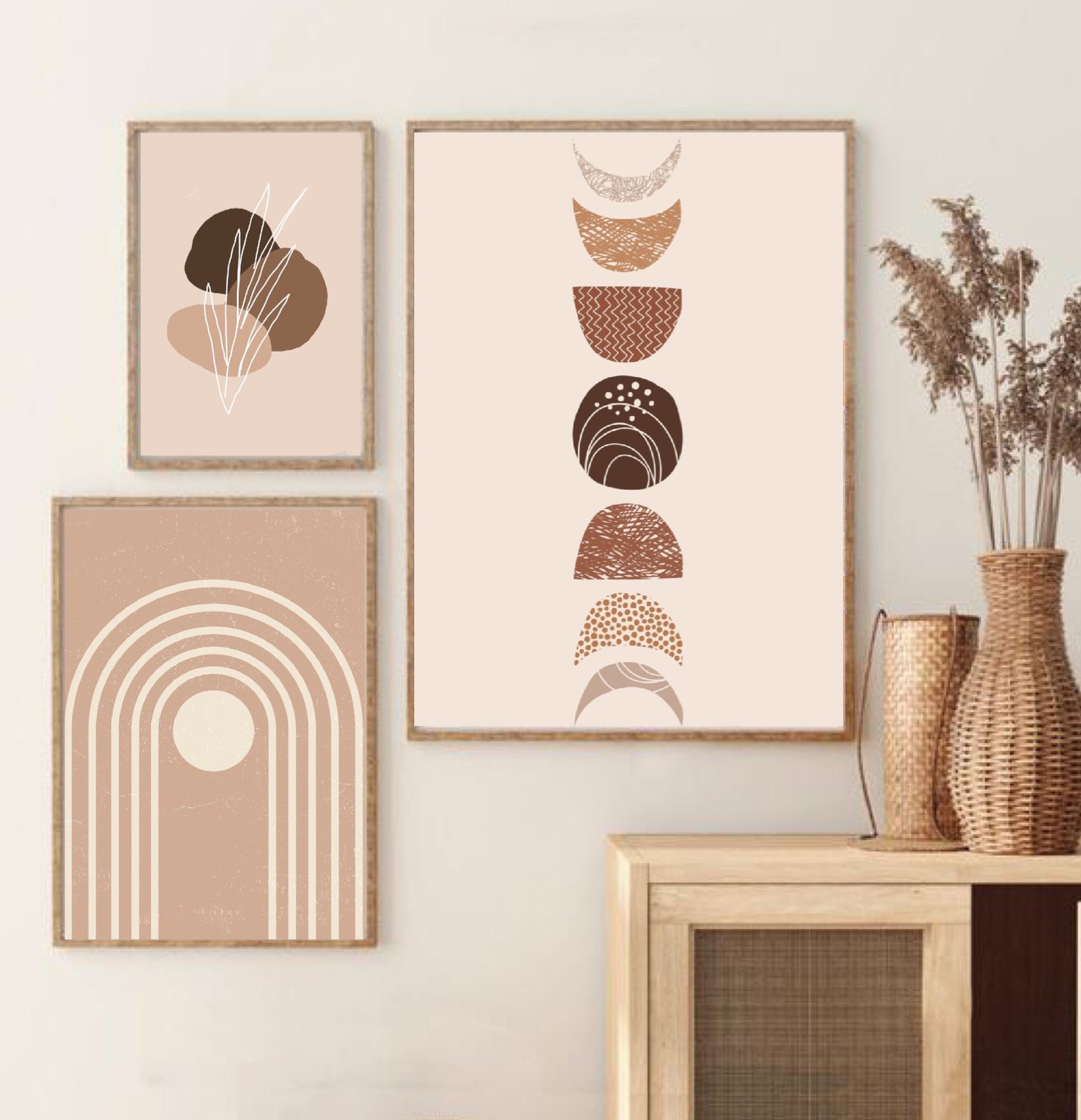 Wall Art Set of 3 Abstract Boho Art Set of 3 Prints Mid | Etsy