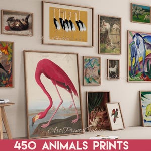 Set de 450 láminas artísticas de animales vintage, arte mural imprimible, paquete grande, decoración rústica ecléctica, descarga digital, regalo para amantes de los animales