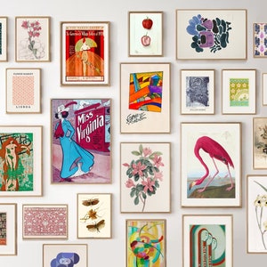 Arte de parede para impressão, MEGA BUNDLE Conjunto de parede de galeria eclética com 23 impressões, decoração de casa maximalista, download digital, impressão retrô, pôster vintage