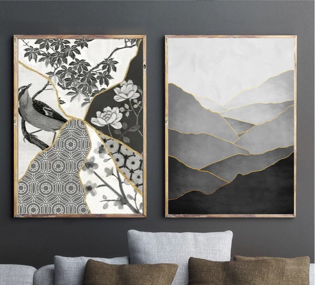 Wall Art Set of 2 Abstract Boho Art Set of 2 Prints Mid - Etsy