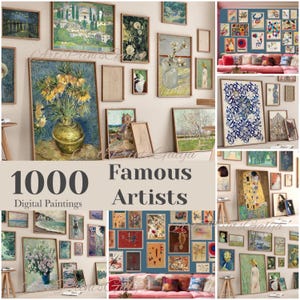 1000 Masterpieces Famous Artists Digital Prints, Van Gogh Gustav Klimt Kandinsky William Morris Monet Printable Wall Art Painting, BUNDLE