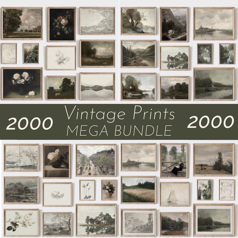 Vintage Printable Rustic Landscape Oil Painting, Mega Bundle Antique Portrait Prints Wall Art Set of 2000, Farmhouse Modern Digital Download, North Prints