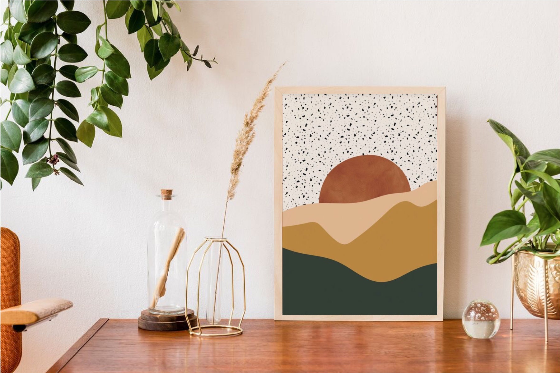 Wall Art Set of 3 Abstract Boho Art Set of 3 Prints Mid | Etsy
