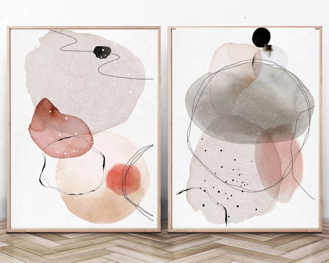 Wall Art Set of 2 Abstract Boho Art Set of 2 Prints Mid - Etsy