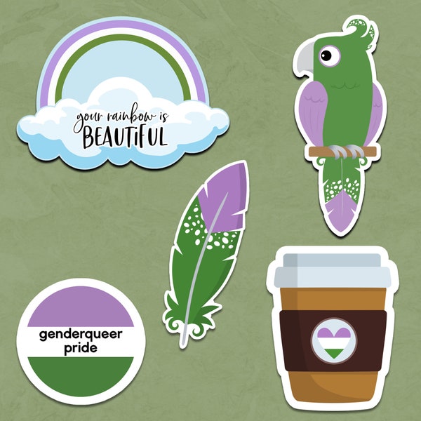 Genderqueer Pride Sticker Collection, Genderqueer Sticker, Genderqueer Pride, Pride Sticker, LGBTQIA+ Sticker