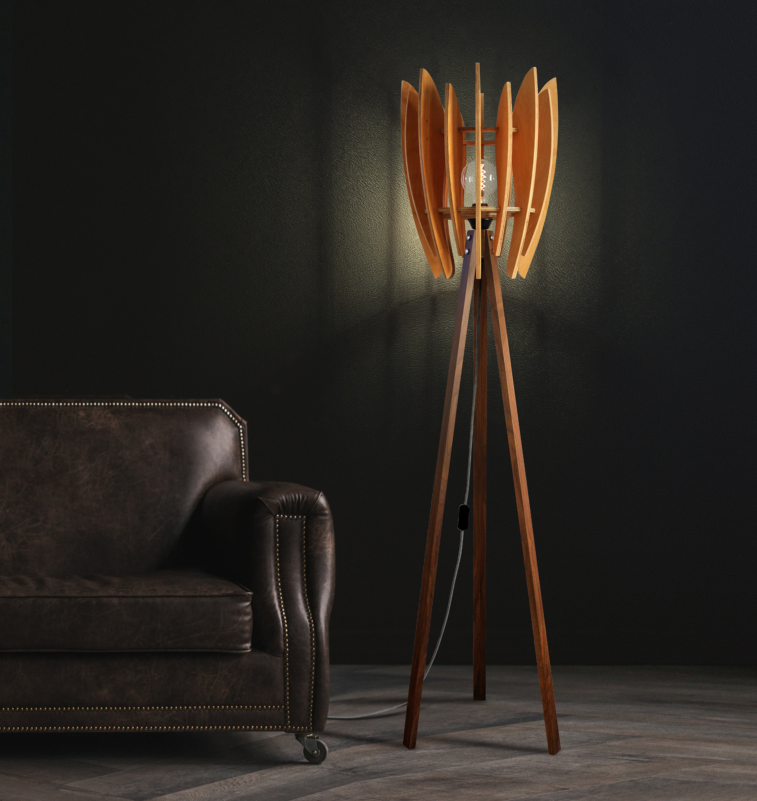 Wood Floor Lamp Minimal Design Lighting Fixture Wood Etsy UK