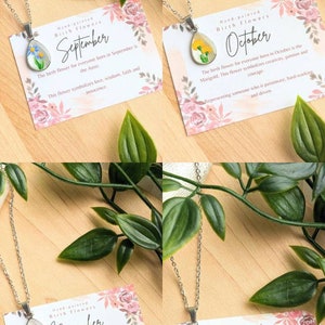 Birth Flower Mother Daughter Necklace Set, hand-painted birth month necklaces, dainty teardrop pendants, Mother's Day gift ideas PROMOTION image 7