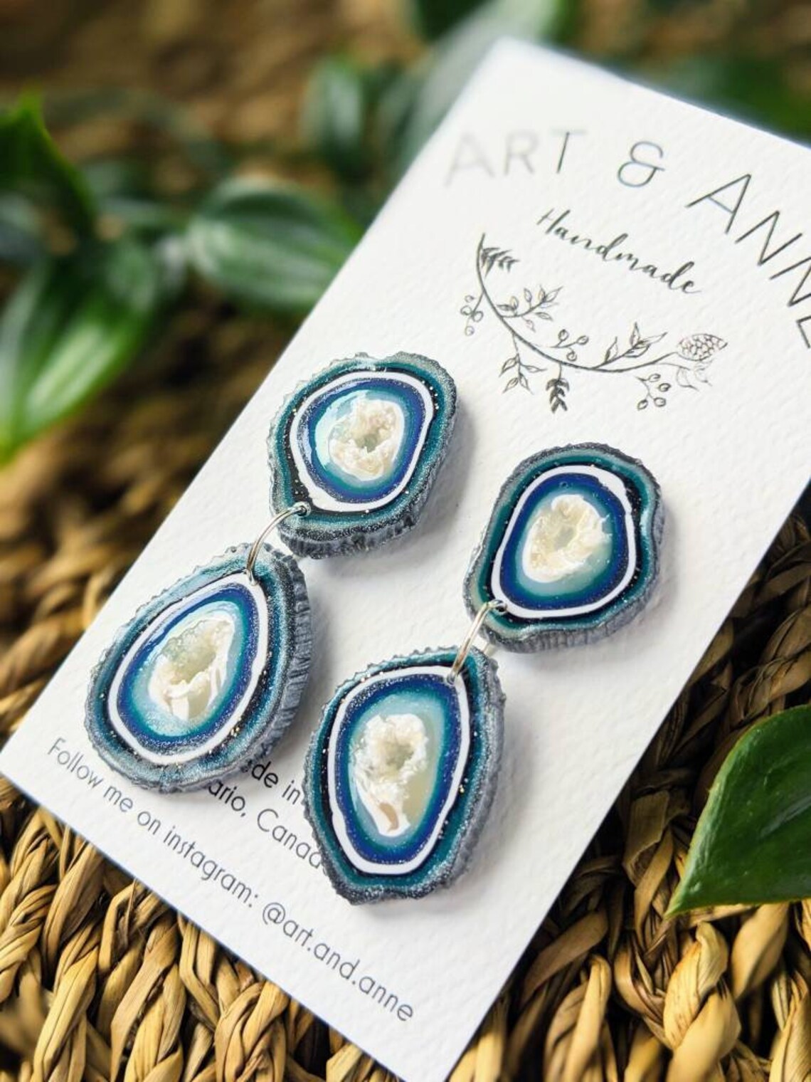 Handmade Polymer Clay Earrings Silver Geode Version 2 Etsy