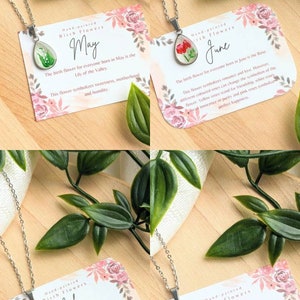 Birth Flower Mother Daughter Necklace Set, hand-painted birth month necklaces, dainty teardrop pendants, Mother's Day gift ideas PROMOTION image 6