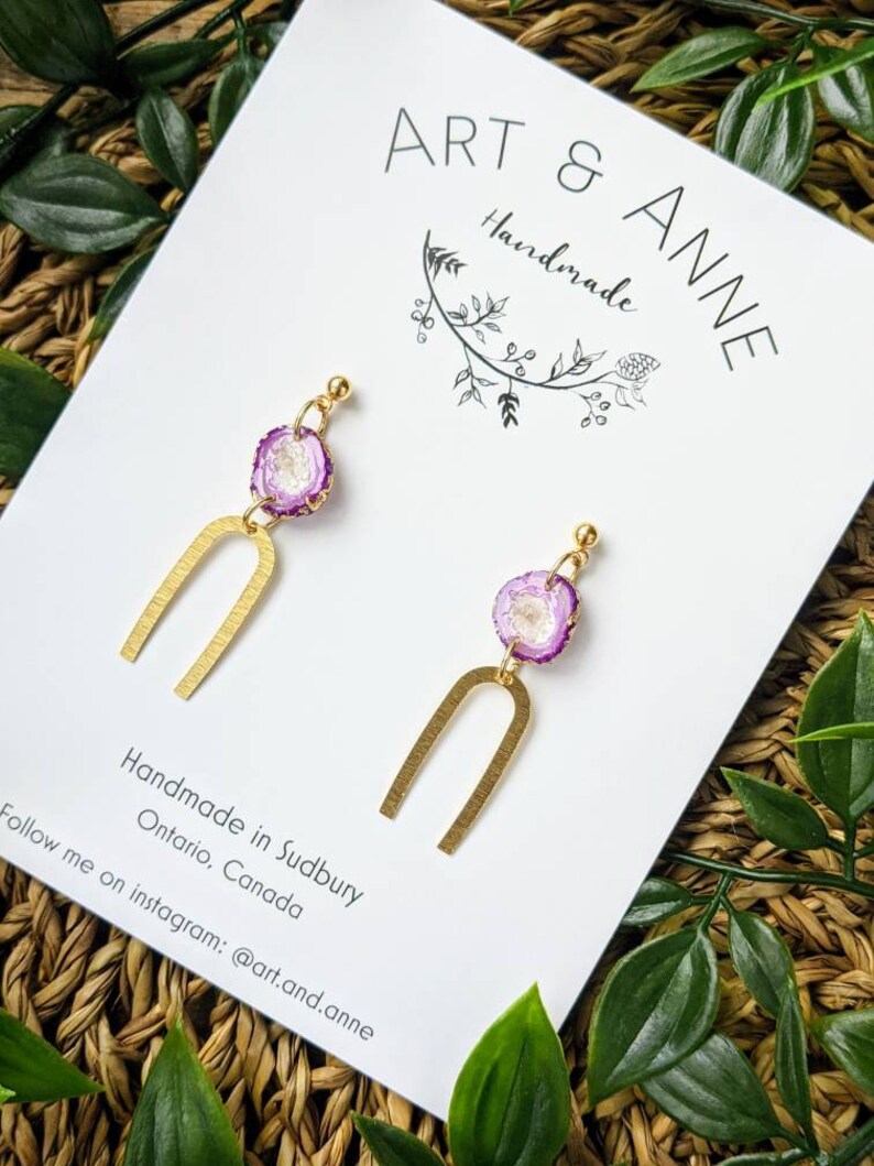 Handmade Polymer Clay Earrings Purple Geodes Etsy