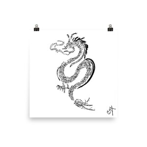 Dragon Art Print - White Background - READY TO HANG