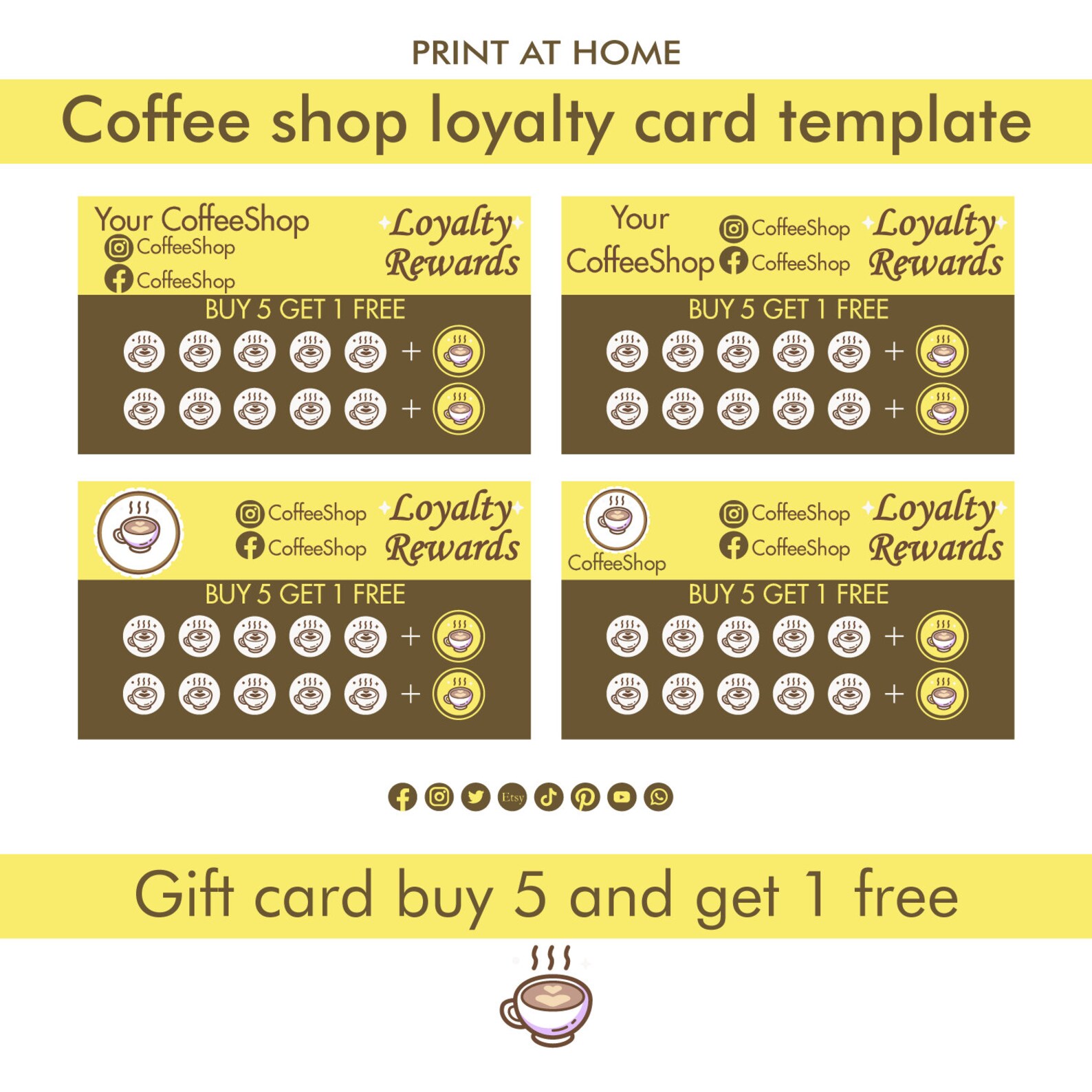 Coffee shop loyalty card template business card coffee Etsy