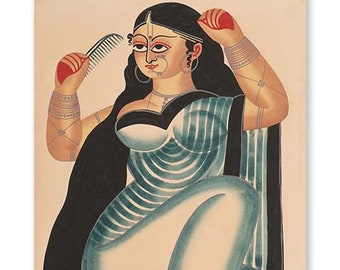 A WOMAN KALIGHAT Painting Print - Folk Art Print, Wall Art Decor, Ethnic Prints, Vintage Poster
