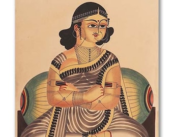 WOMAN KALIGHAT Painting Print - Folk Art Print, Wall Art Decor, Ethnic Prints, Vintage Poster